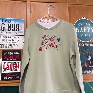 Studio Works Green Sweatshirt with Floral Embroidery